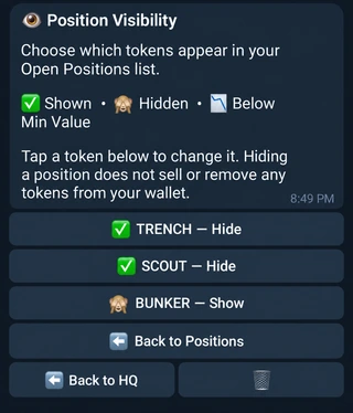 Illustrative visibility menu with shown and hidden demo tokens.